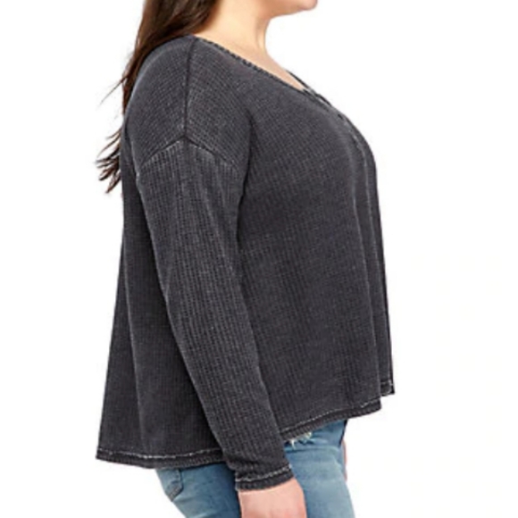 Plus Size Waffle Knit Long Sleeve Henley Tee/Top - Picture 2 of 5